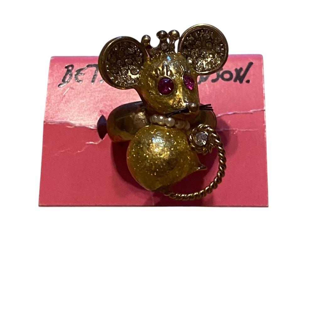 Betsey Johnson Tzarina Princess Collection Mouse Stretch Ring Size 7+